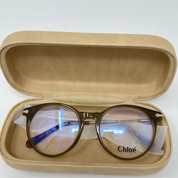 CHLOE 52mm frames Khaki green Mod Rectangle Full Plastic Rim filigree metal arms - Picture 13 of 16